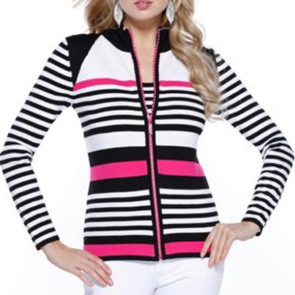 ‼️SOLD‼️Belldini Black & Pink Stripe Tank Cardigan - Picture 1 of 5